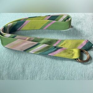 J.Crew Silk Tie Belt Green and Pink Stripes Size S/M